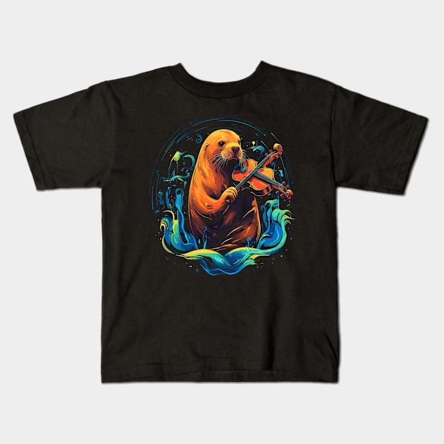 Sea Lion Playing Violin Kids T-Shirt by JH Mart